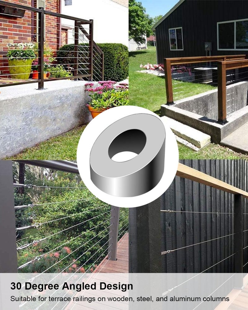 PNYZIK 20 Pcs 5/16" ID Angle Washers for 1/8" 3/16" Cable Railing Posts Hardware, Stainless Steel 30 Degree Angle Beveled Washer for Indoor Outdoor Stair Deck Ship Rigging Metal Wood Aluminum End Posts - Image 2